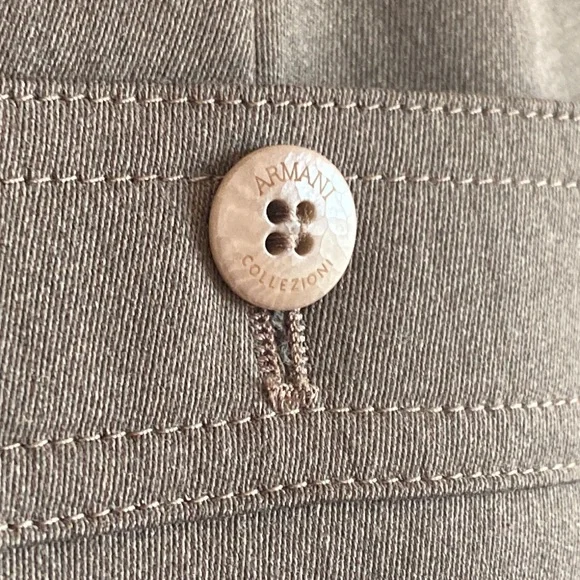 Armani, Collezioni Brown Sand thick cotton fabric trousers buckle front wide leg - Picture 7 of 9